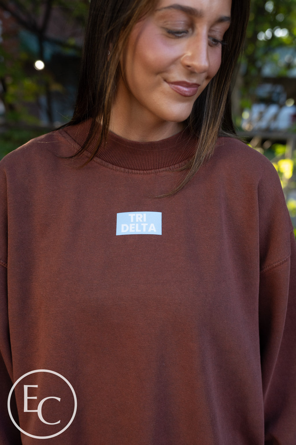 Tri Delta Dark Maroon Patch Mockneck