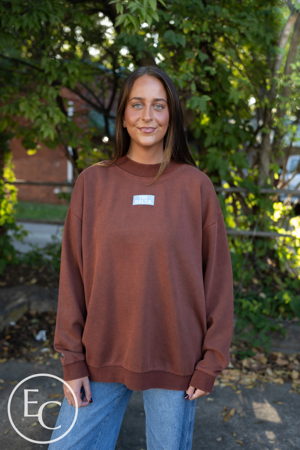 Tri Delta Dark Maroon Patch Mockneck