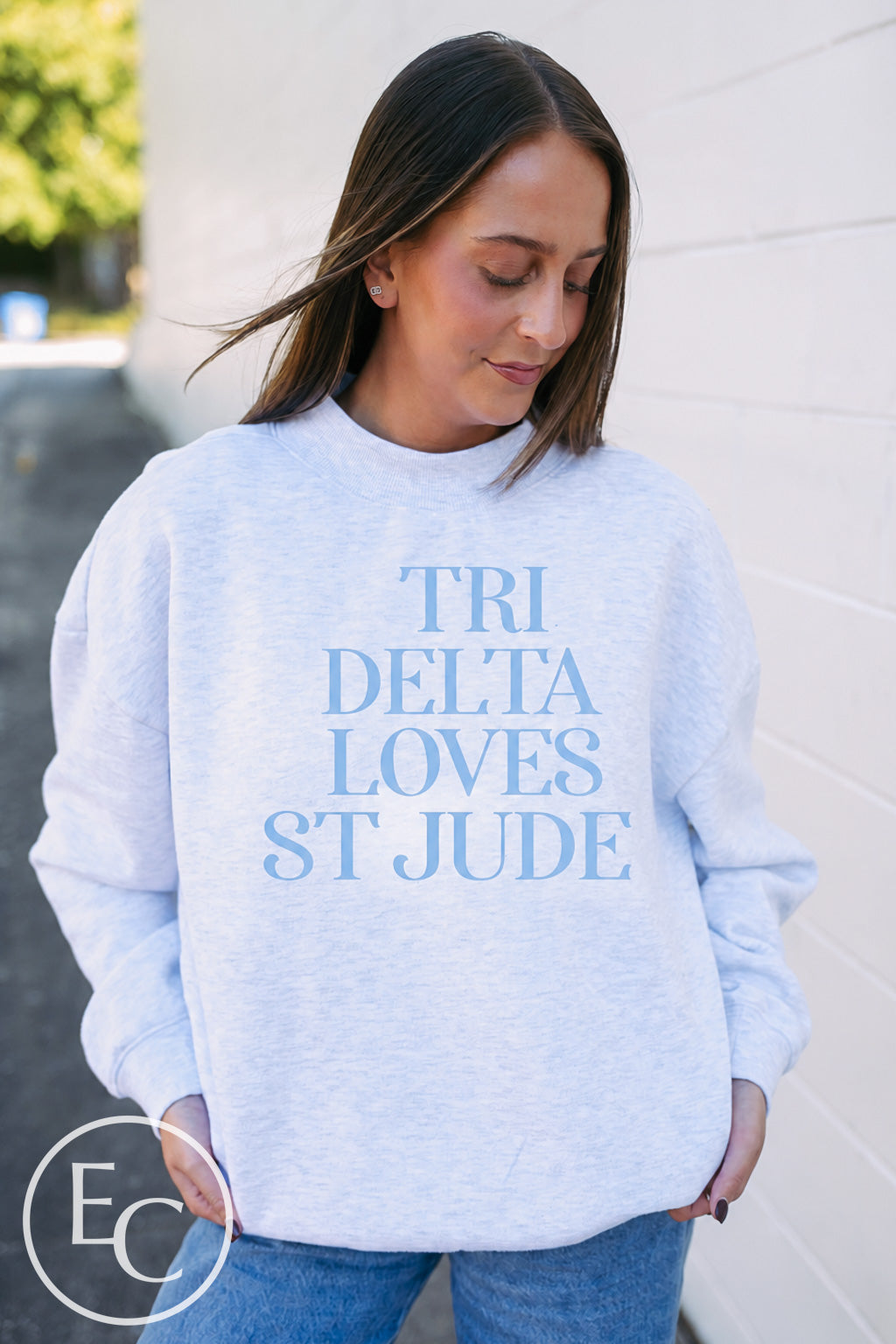 Tri Delta Loves St Jude Ash Gray Mockneck