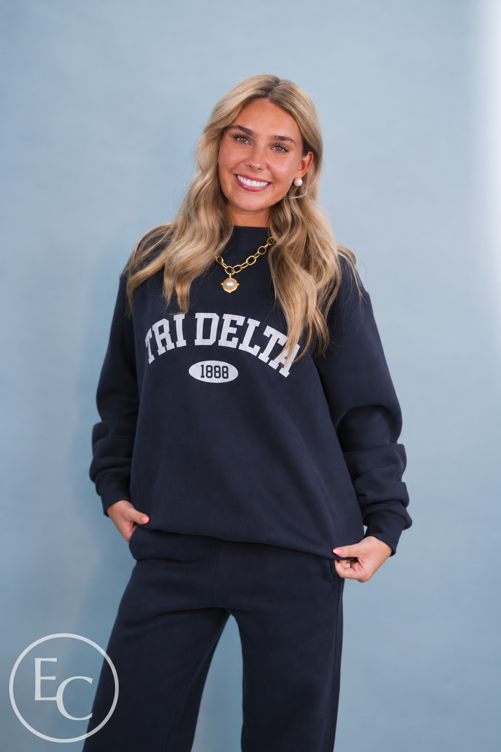 Tri Delta Varsity Navy Mockneck