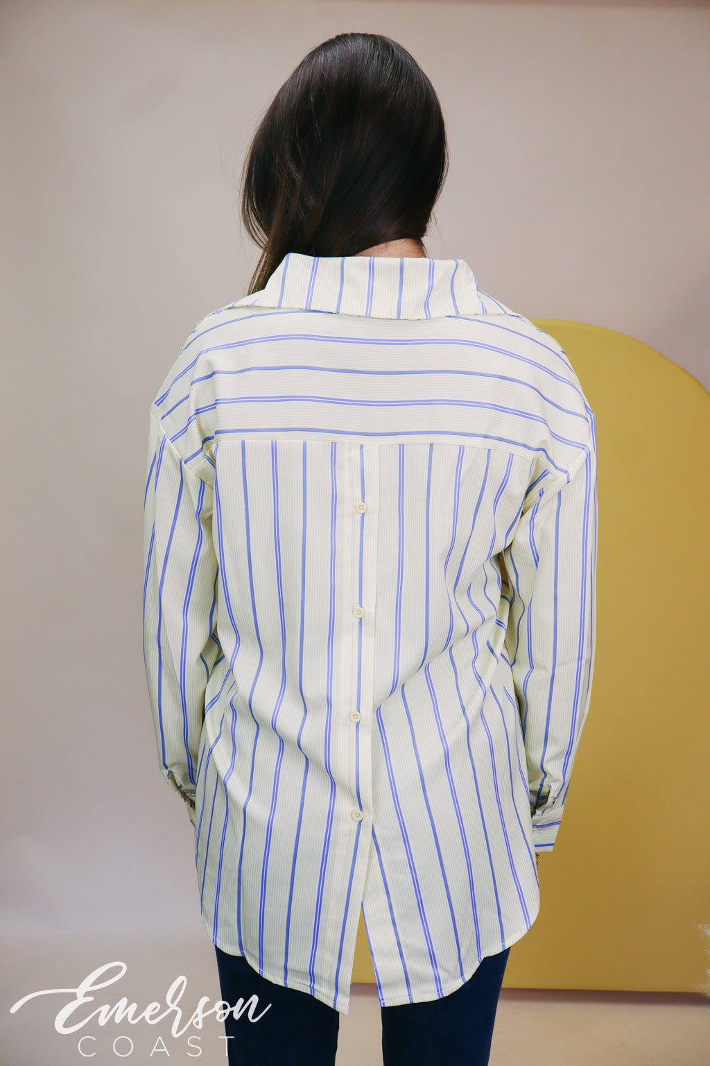 Tri Delta Light Yellow Stripe Button Down Shirt
