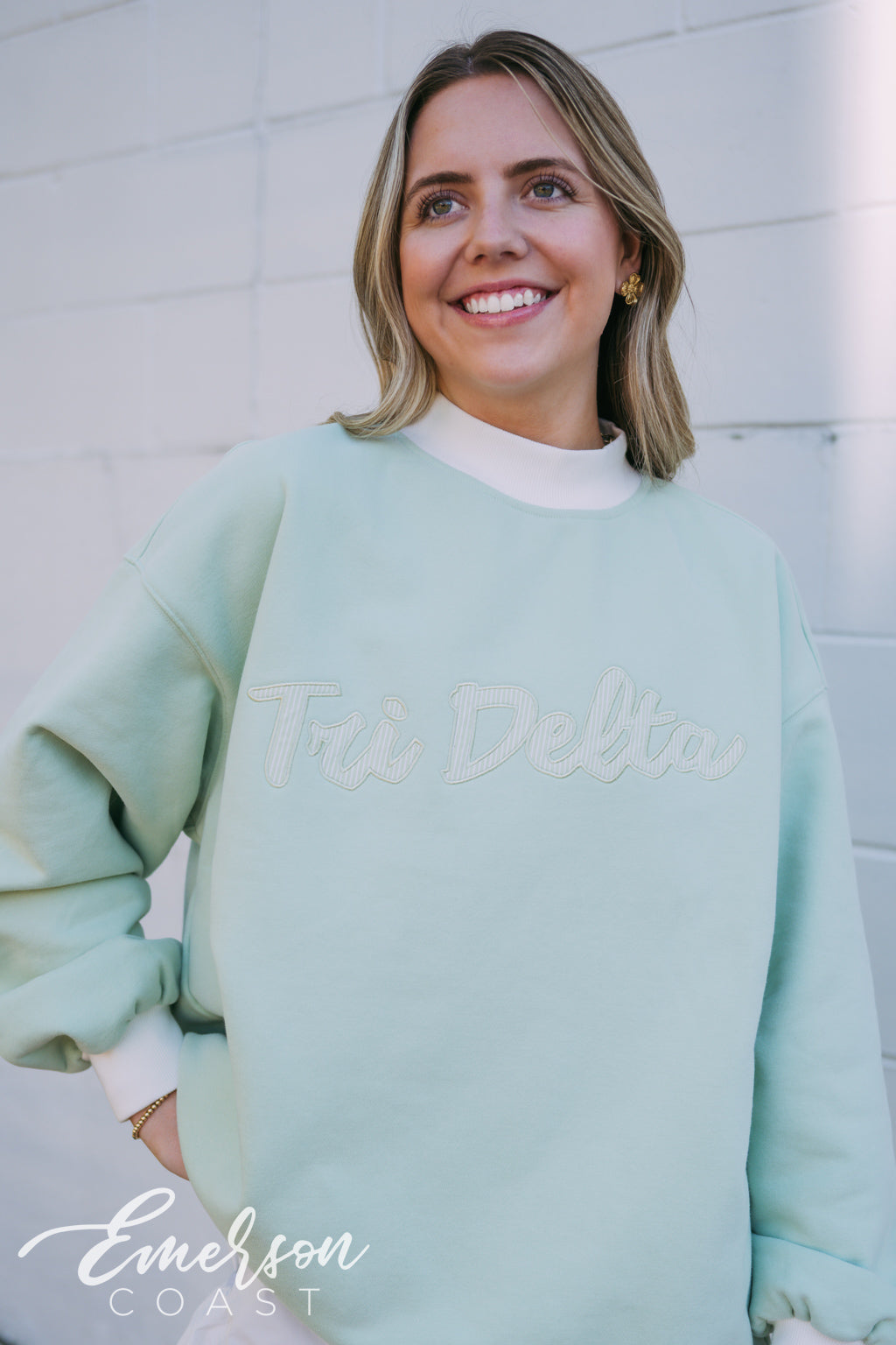 Tri Delta Light Green Patch Mockneck