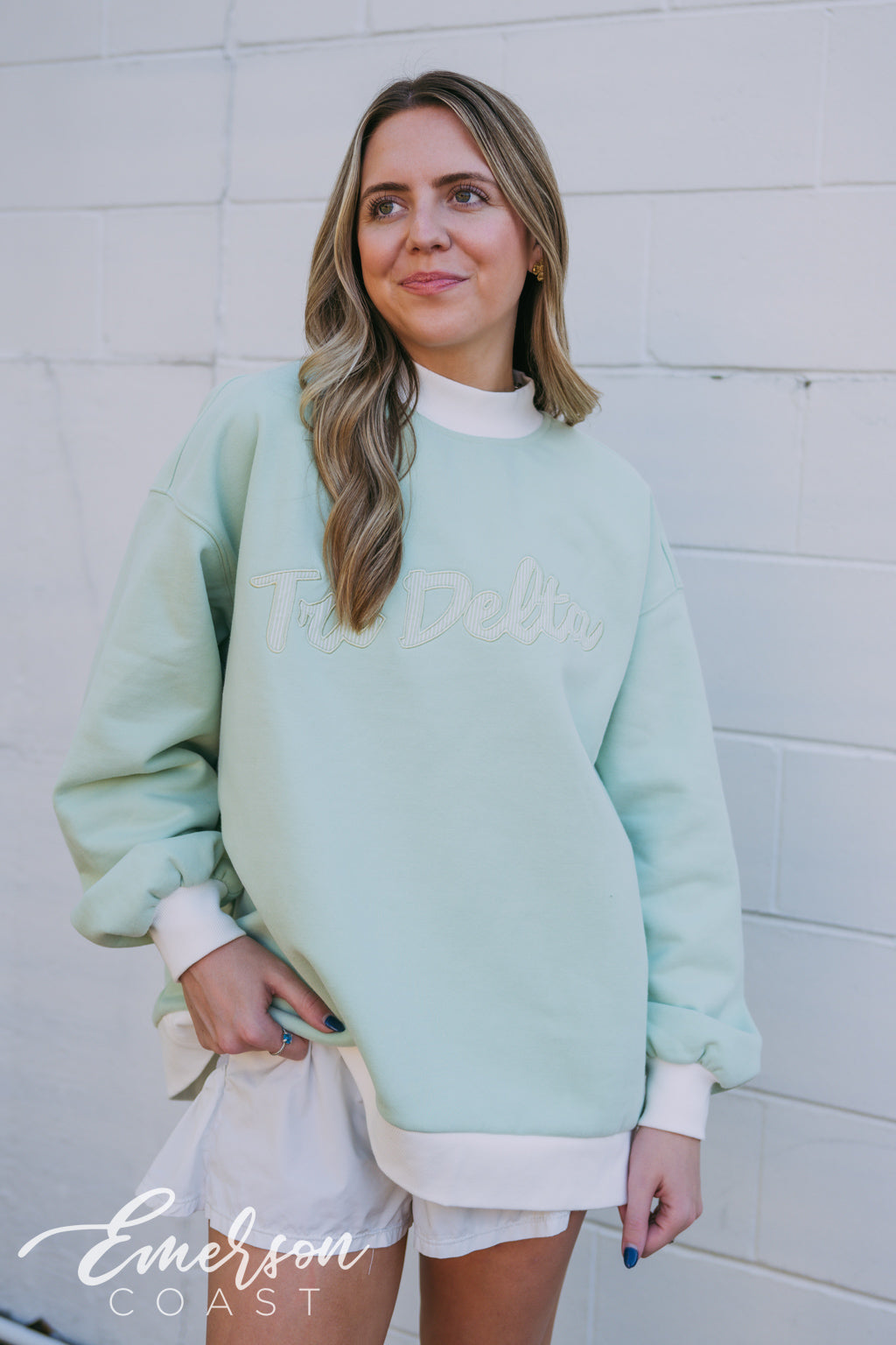 Tri Delta Light Green Patch Mockneck