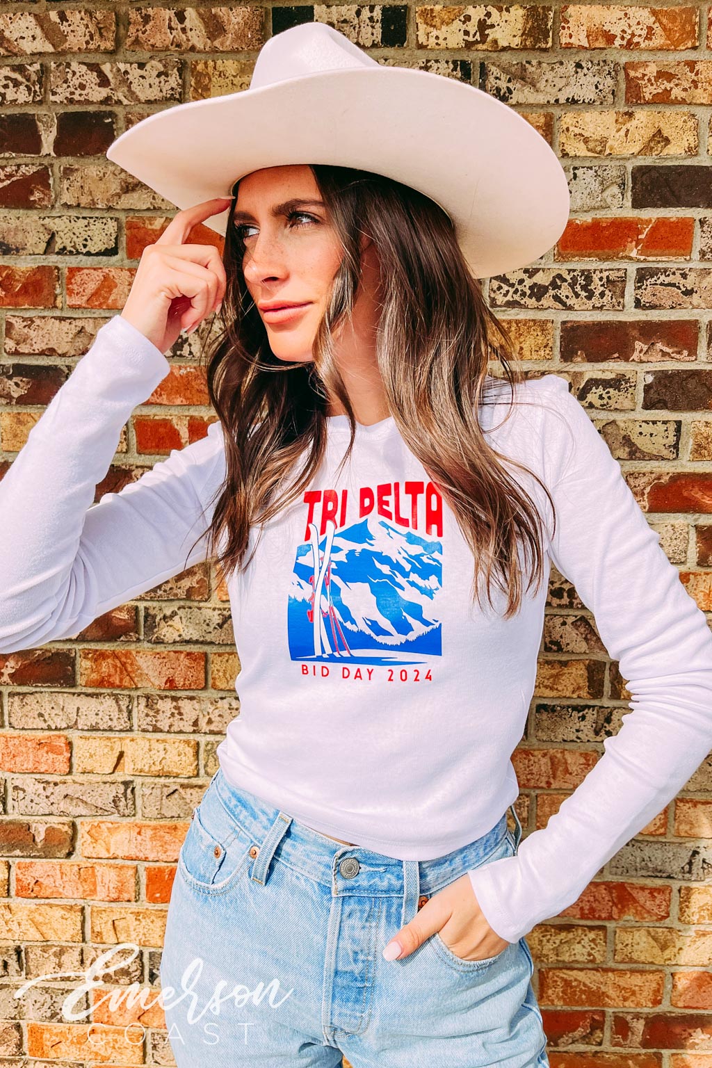Tri Delta Apres Ski Bid Day Long Sleeve Baby Tee