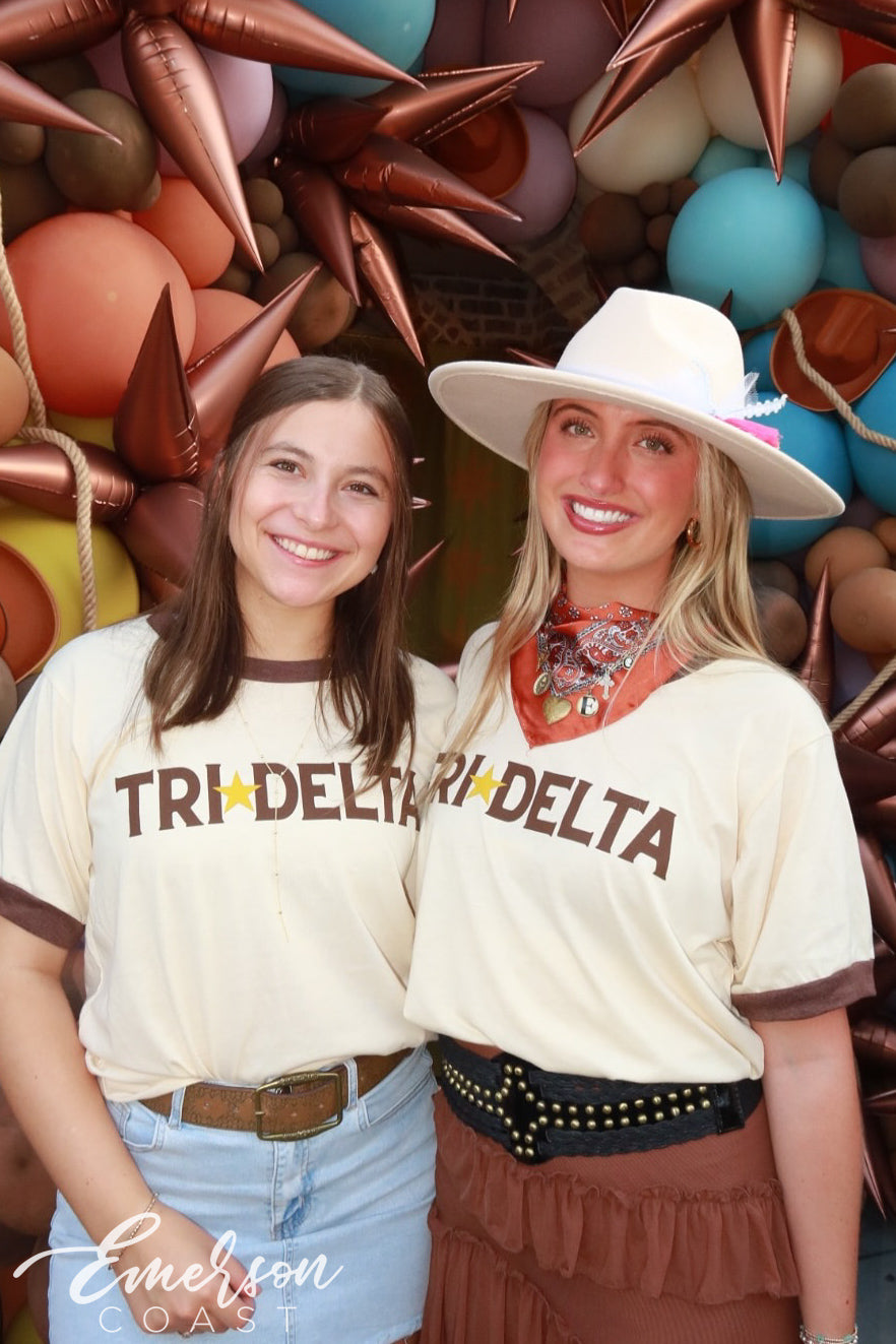 Tri Delta University of Arkansas Bid Day Ringer Tee