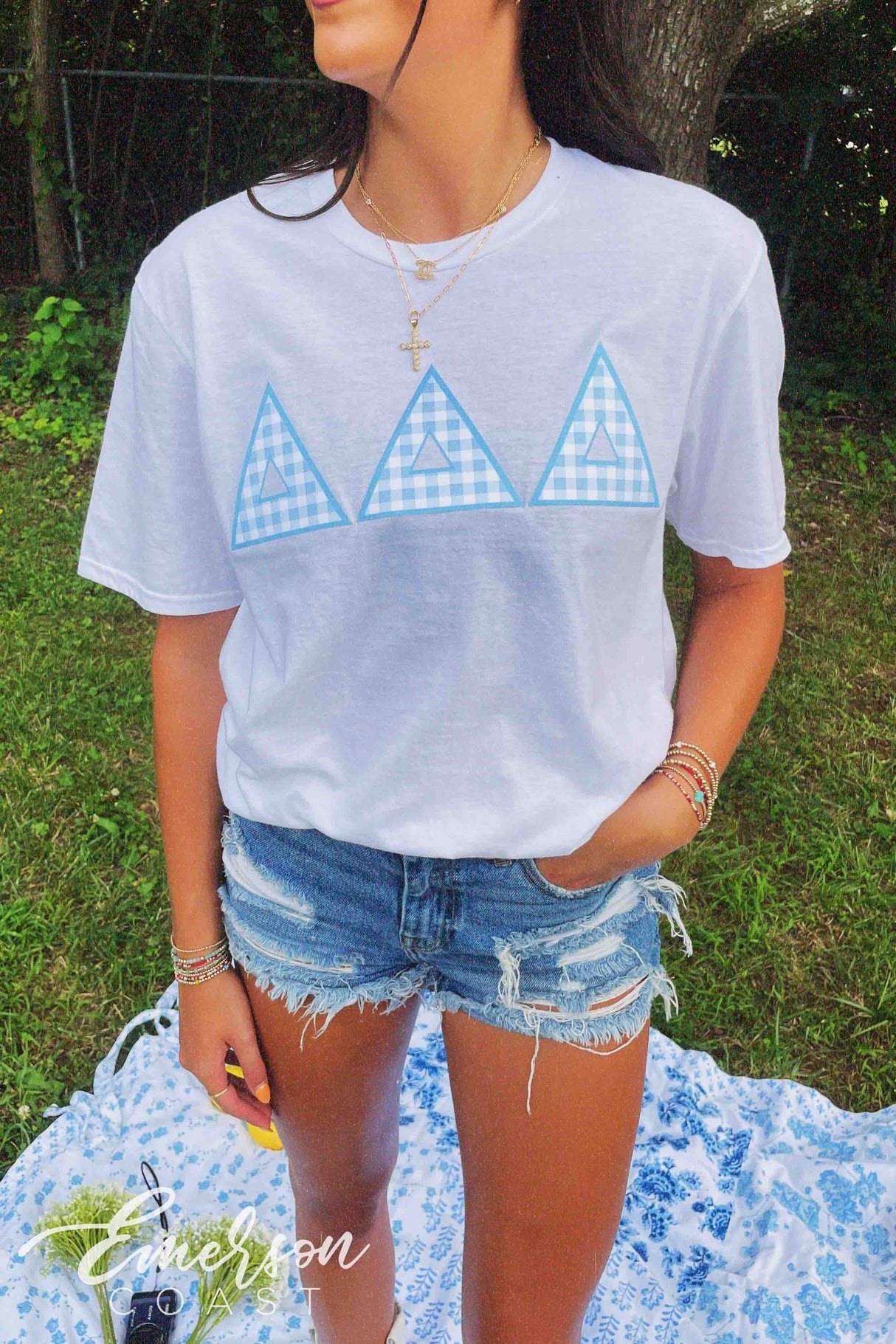 Tri Delta Blue Gingham Letter Tshirt