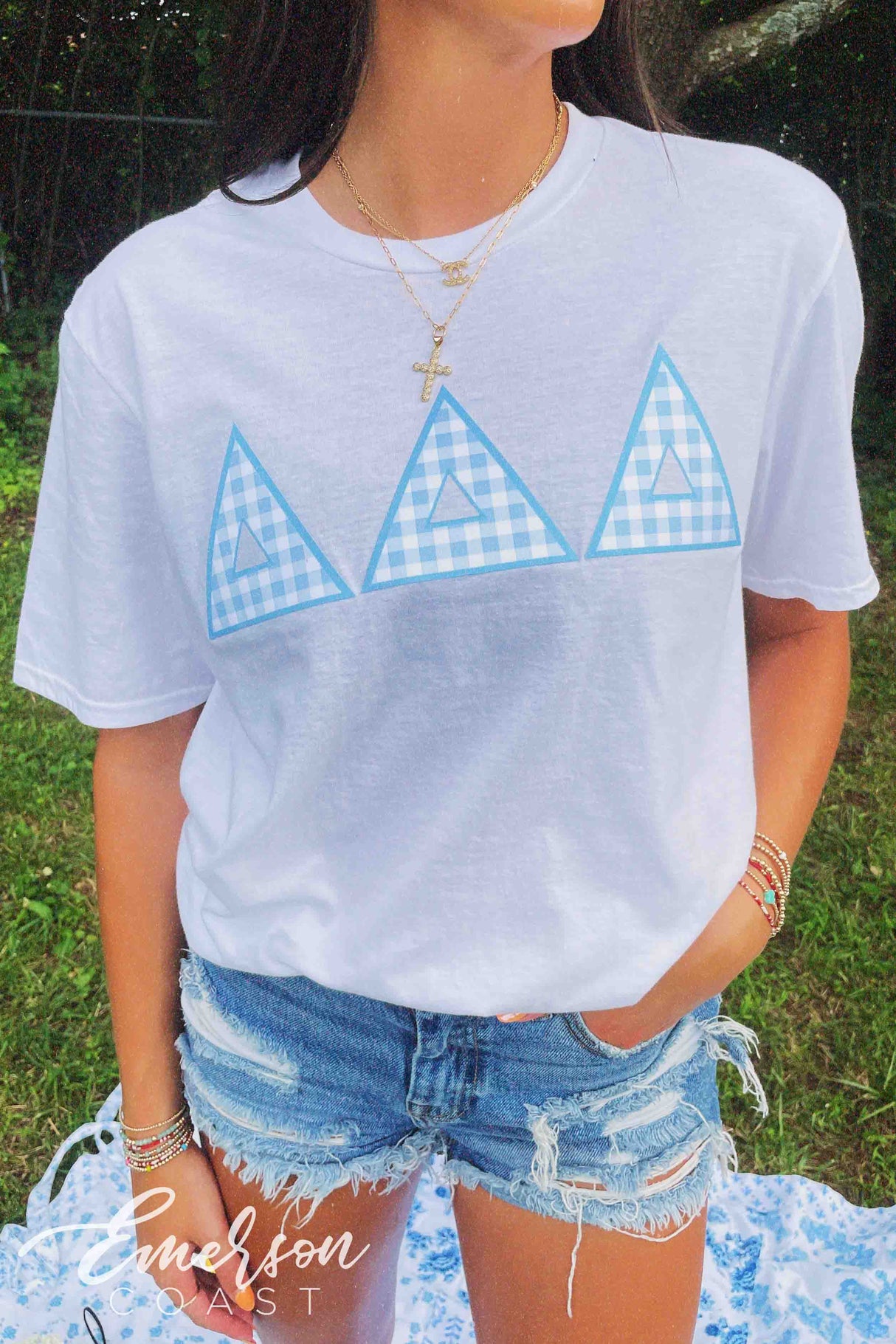 Tri Delta Blue Gingham Letter Tshirt