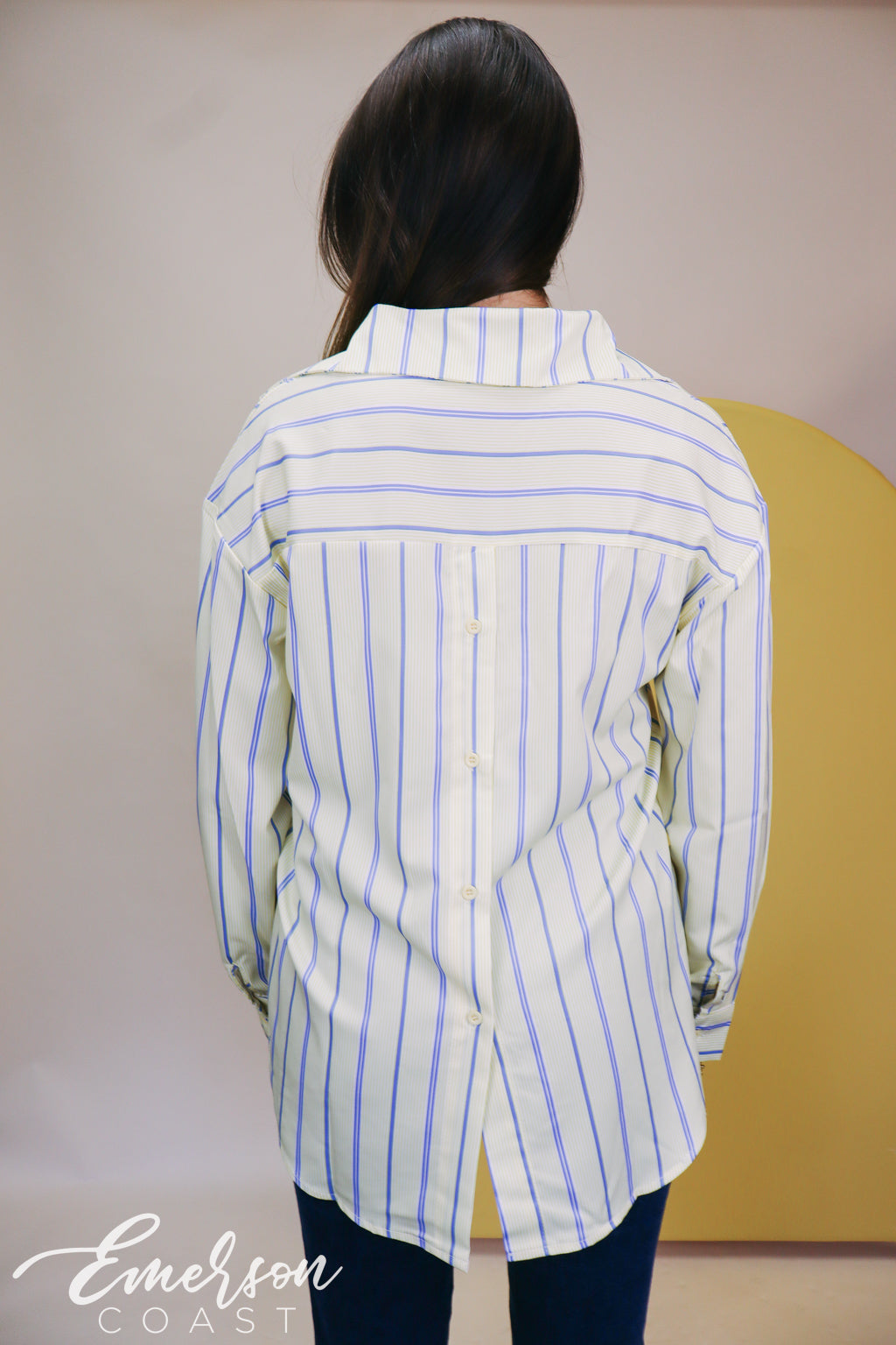 Tri Delta Embroidered Light Yellow Button Down