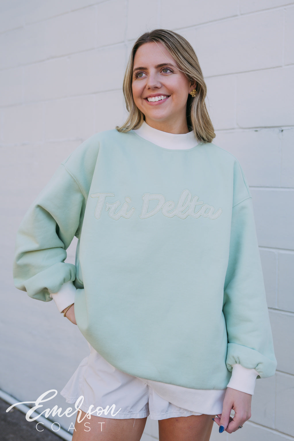 Tri Delta Light Green Patch Mockneck