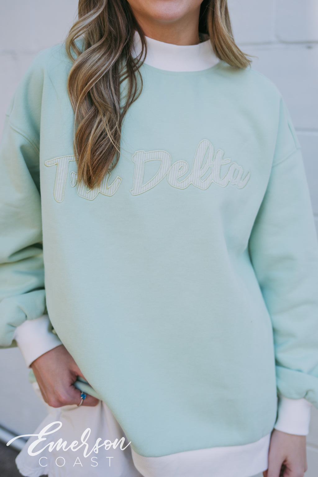 Tri Delta Light Green Patch Mockneck