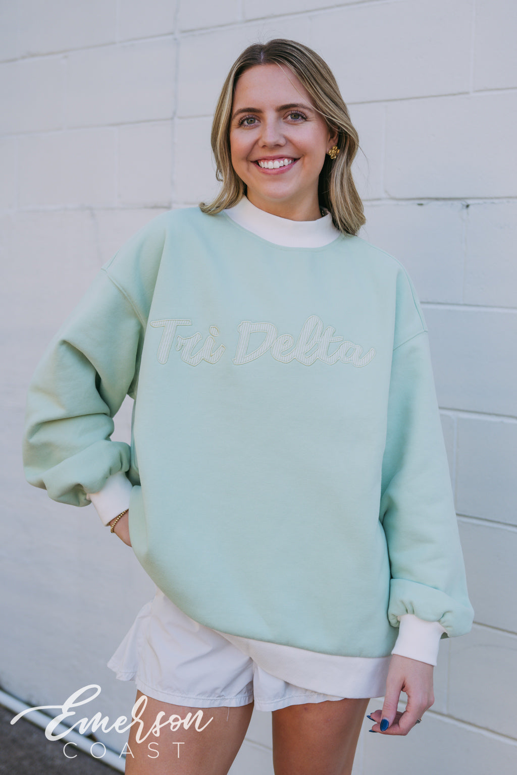 Tri Delta Light Green Patch Mockneck