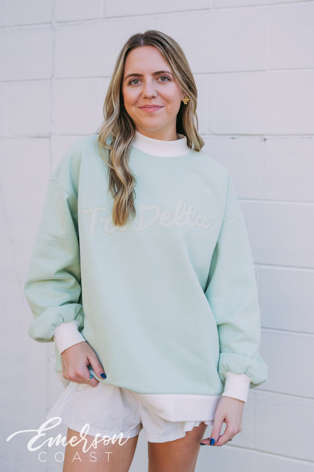 Tri Delta Light Green Patch Mockneck