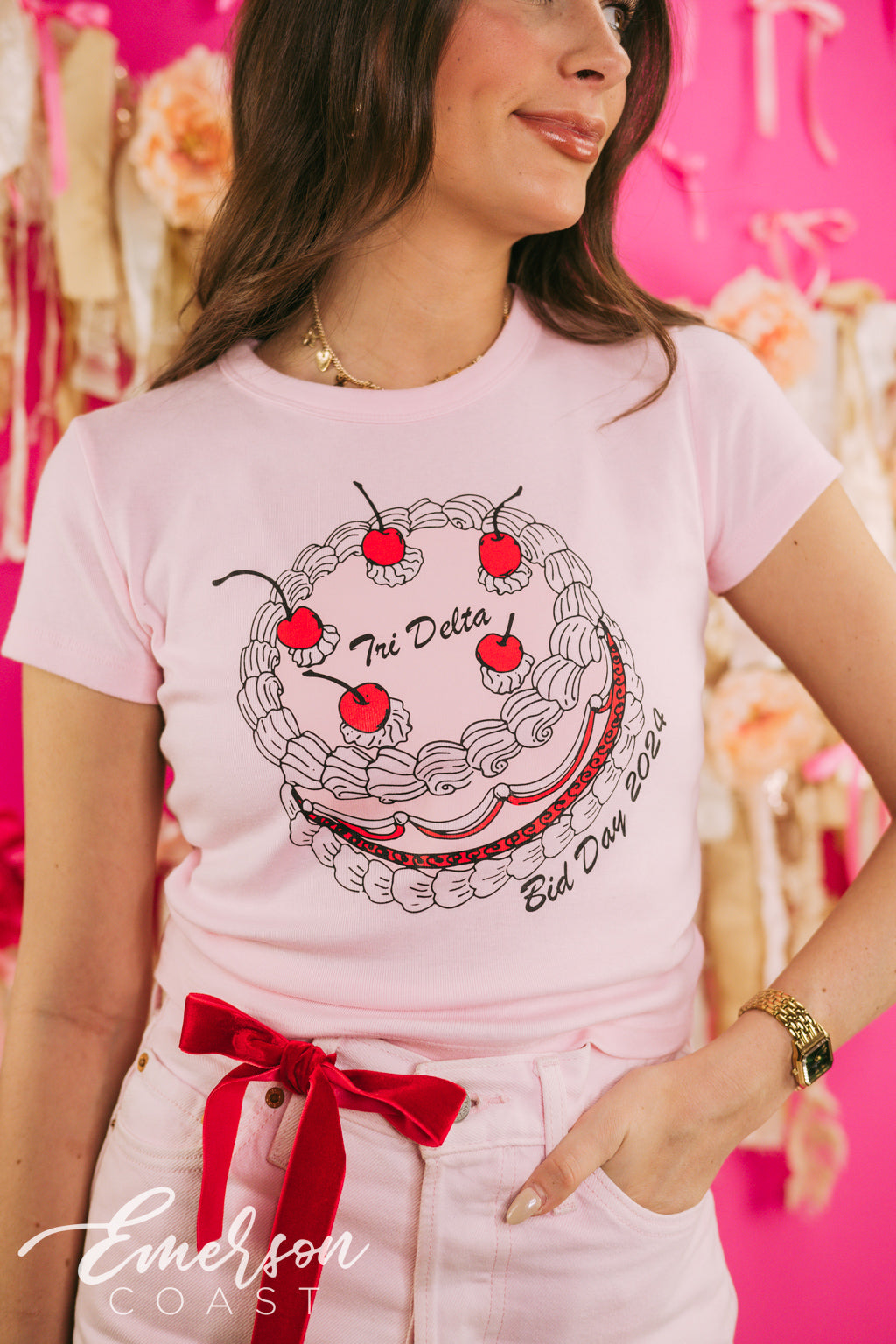 Tri Delta Coquette Cake Bid Day Baby Tee