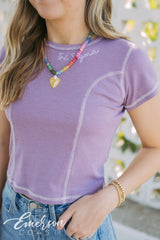 Tri Sigma Lavender Embroidered Sculpt Baby Tee