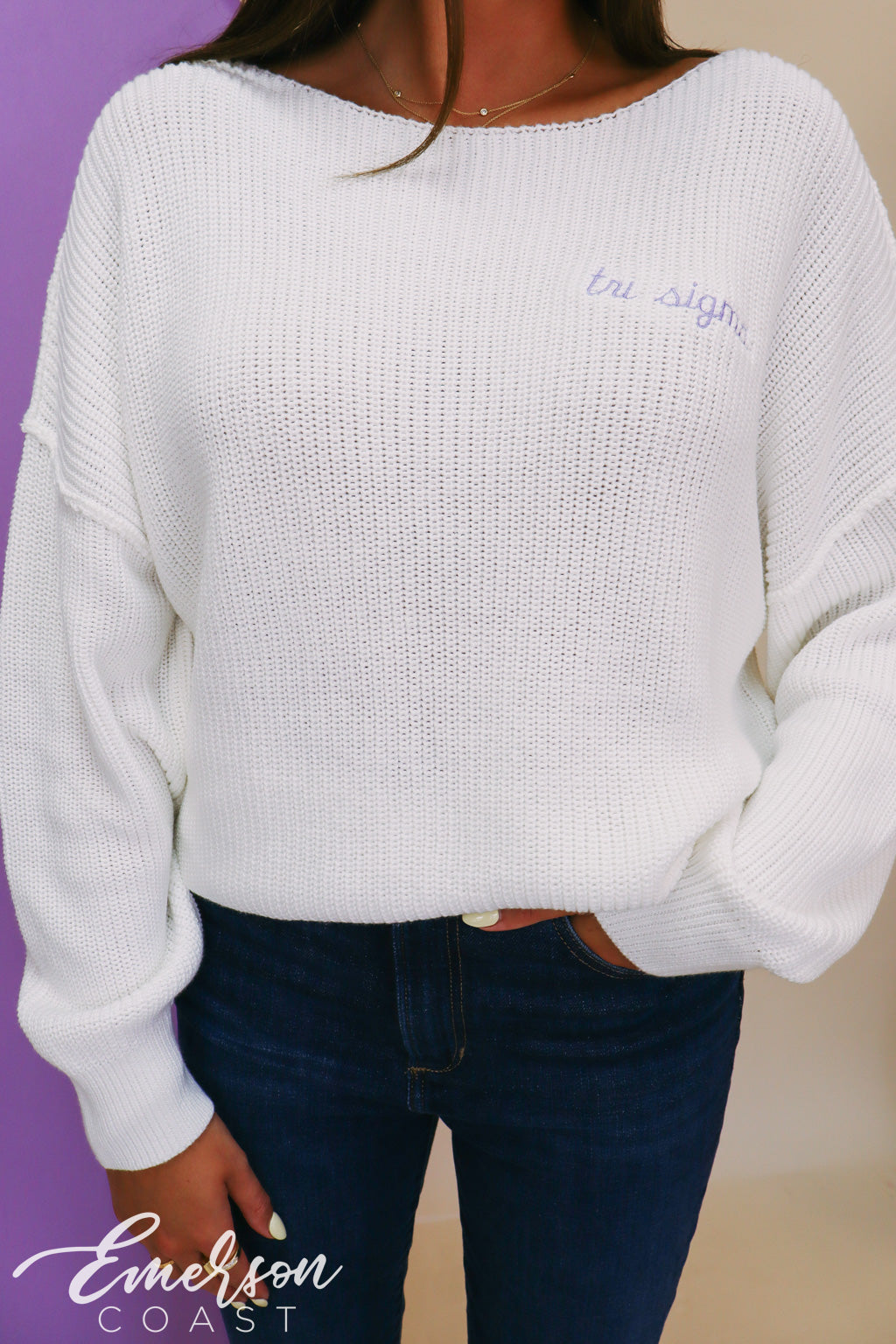Tri Sigma White Slouchy Sweater