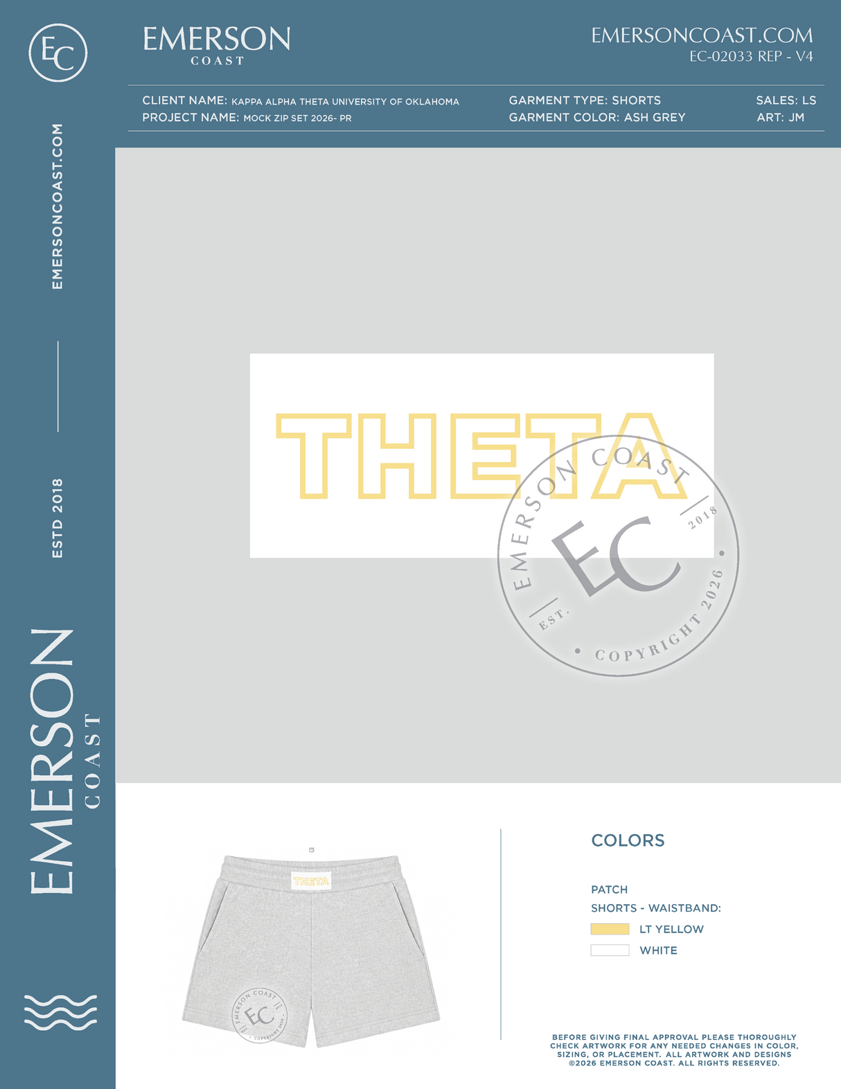 EC-02033 REP Kappa Alpha Theta University of Oklahoma Mock Zip Set 2026- PR - SHORTS