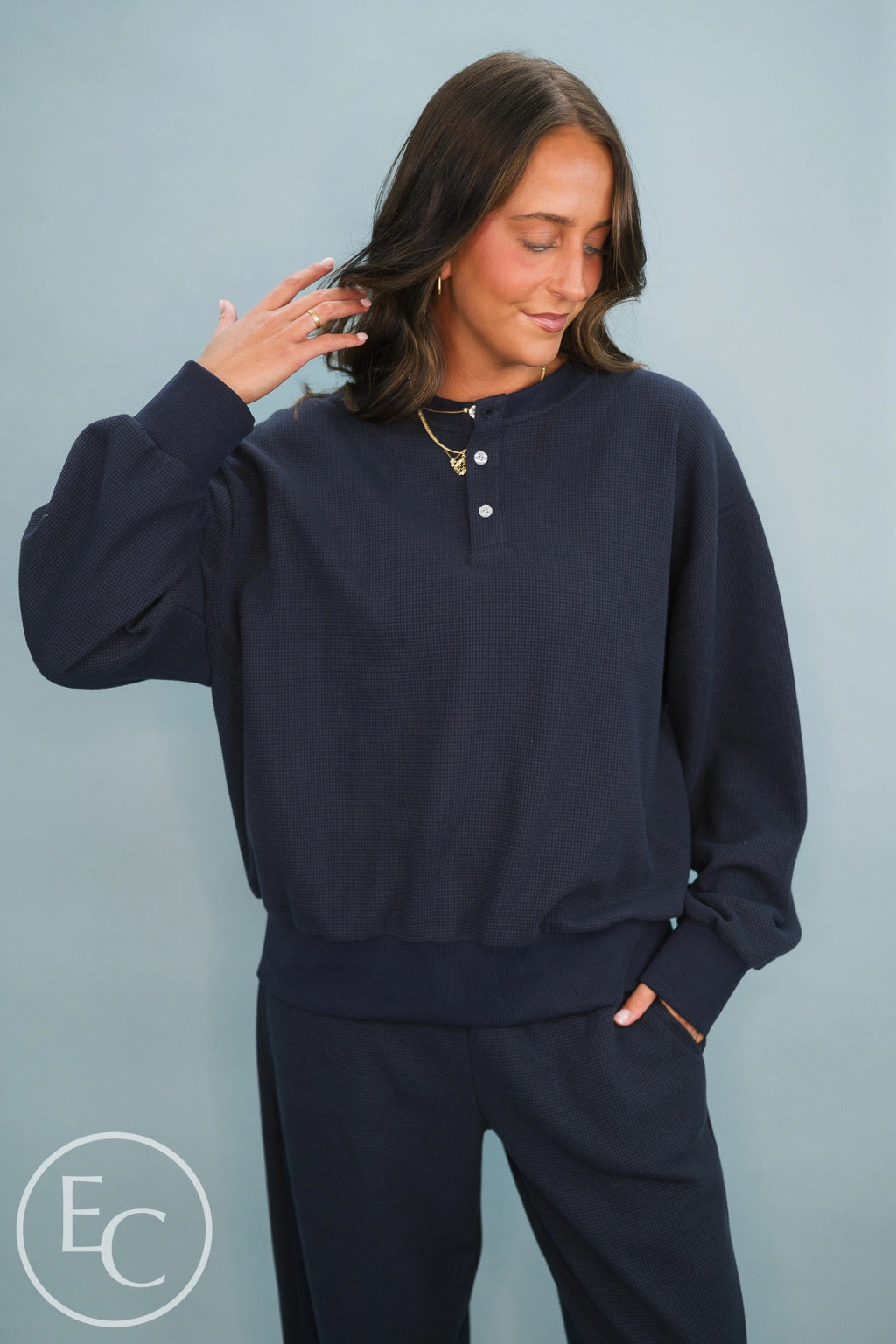 Emerson Coast Waffle Knit Henley Sweatshirt & Pants Set