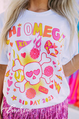 Chi Omega Colorful Skull and Crossbones Bid Day Tee