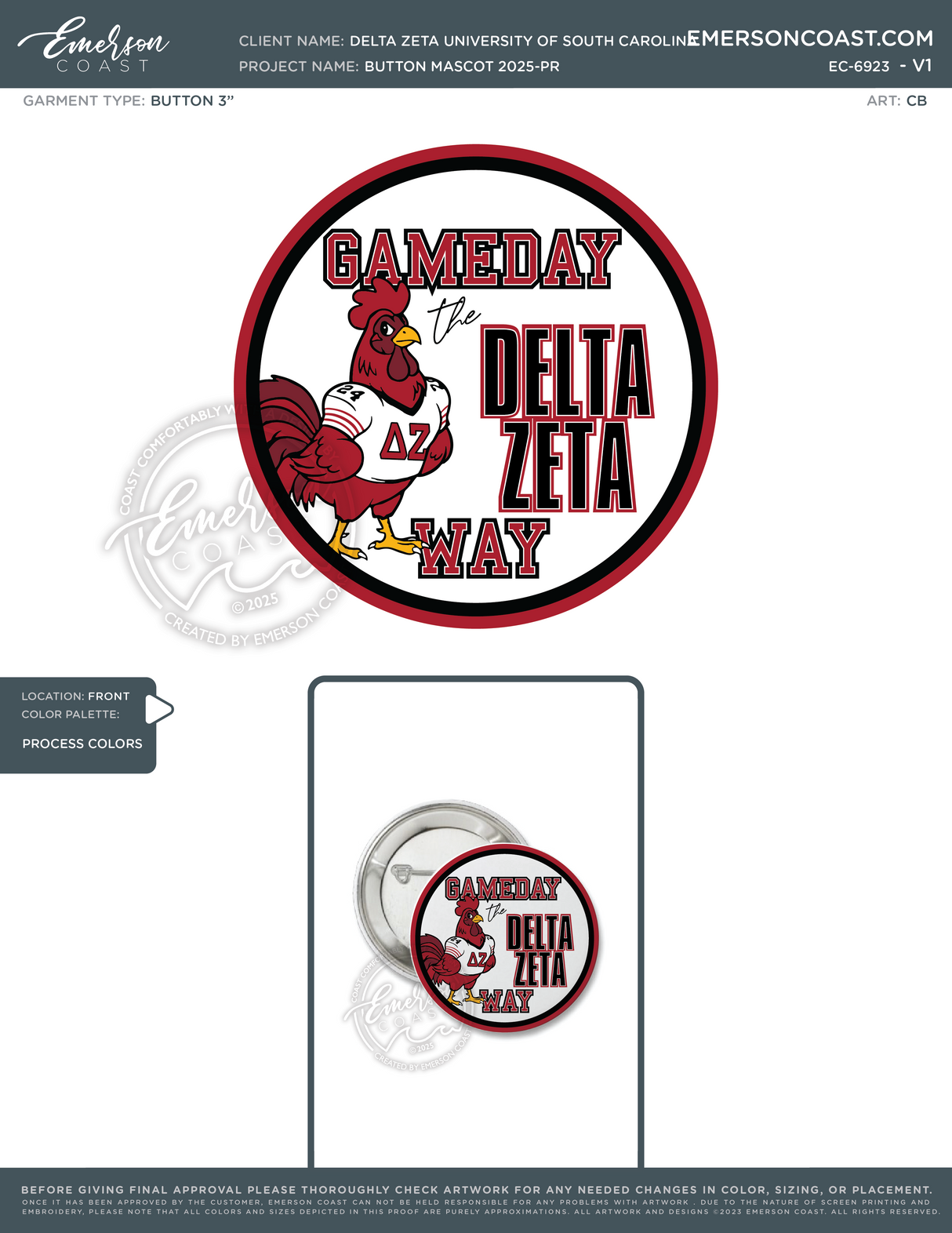 EC-6923 Delta Zeta University of South Carolina Button Mascot 2025-PR