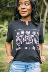 Zeta Floral Black Notch Tee