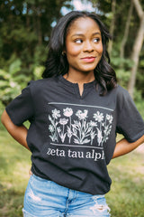 Zeta Floral Black Notch Tee