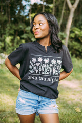 Zeta Floral Black Notch Tee