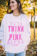 Zeta Stacked Letters Think Pink Crewneck