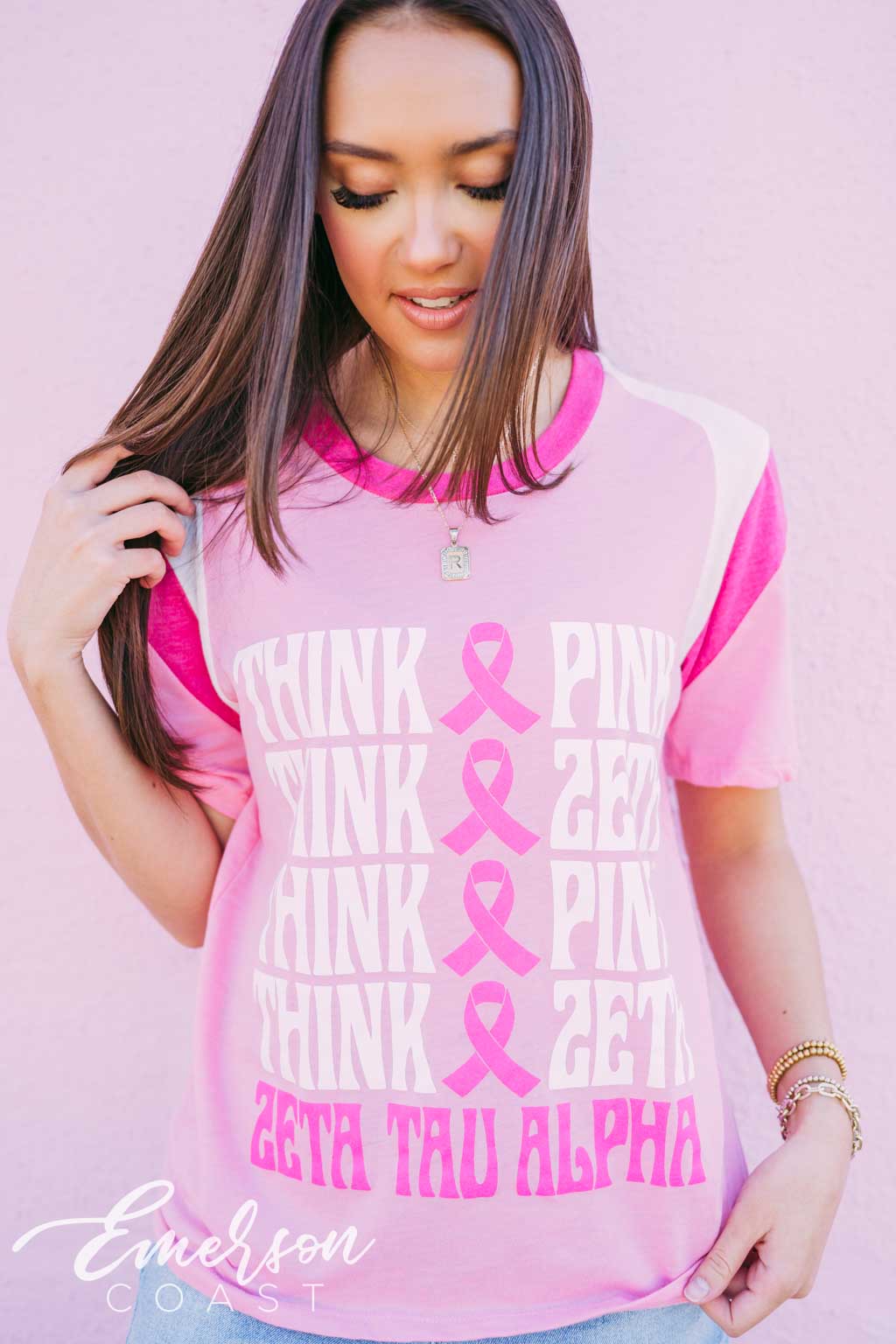 Zeta Tau Alpha Think Pink Think Zeta Repeating Tshirt