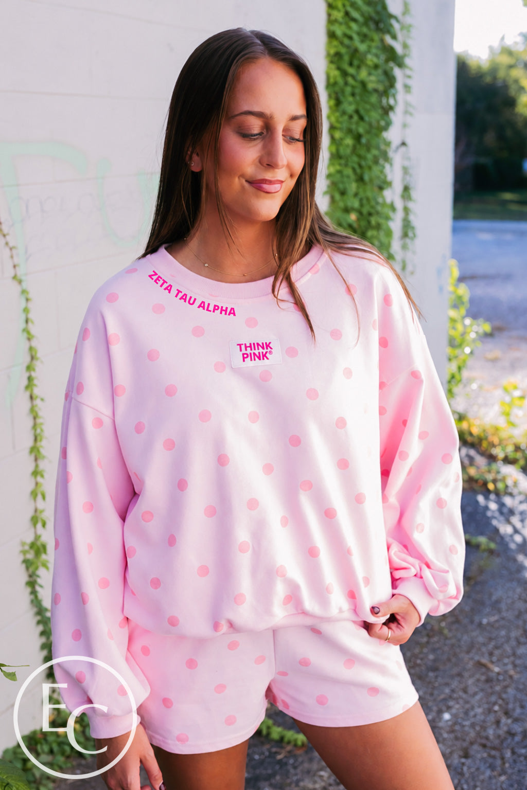 Zeta Tau Alpha Think Pink Patch Polka Dot Set