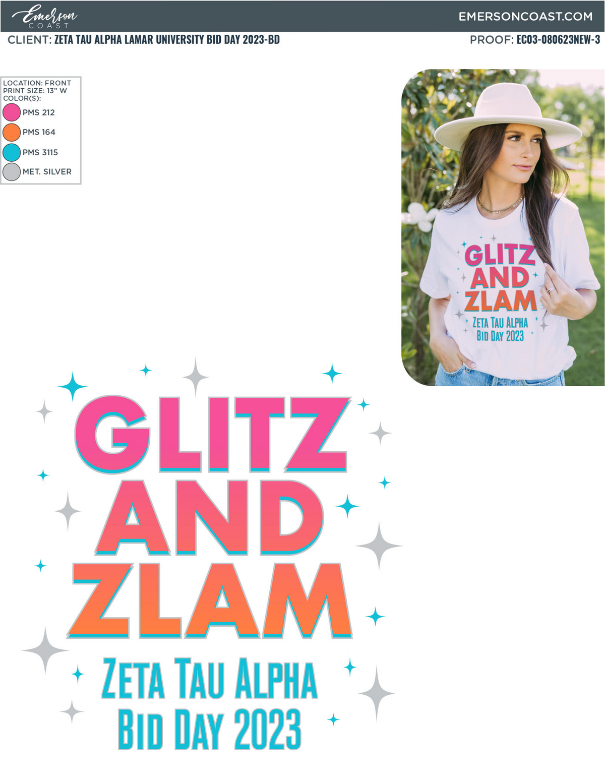 ZTA Glitz and Zlam Bid Day Tee