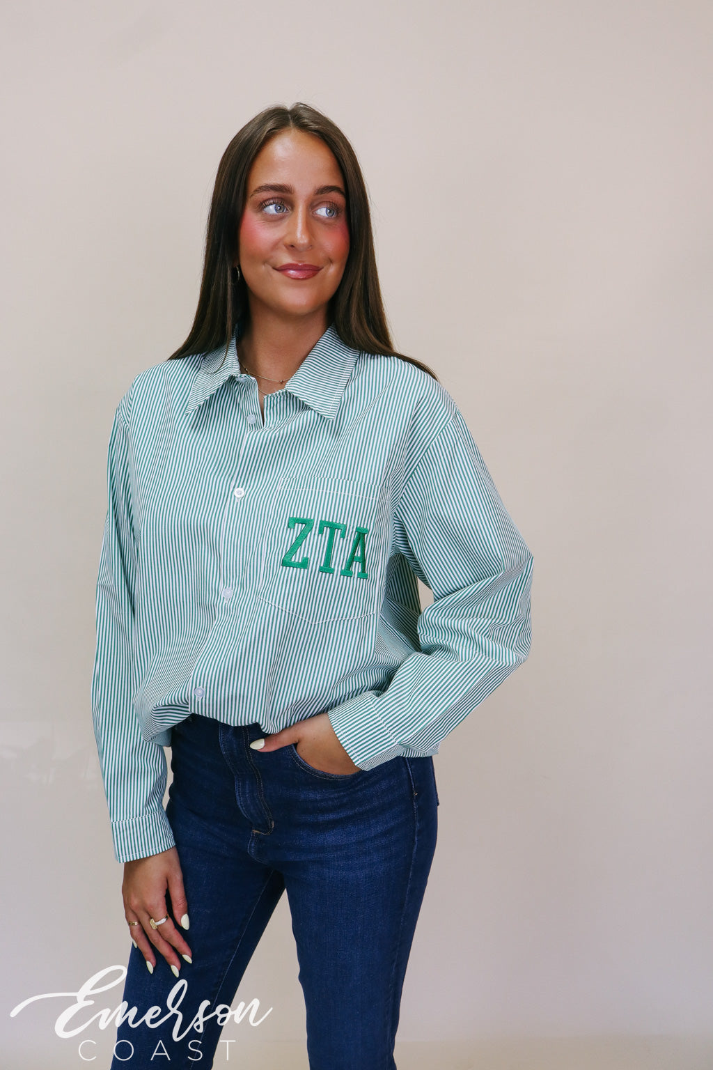 Zeta Green Striped Button Down Shirt