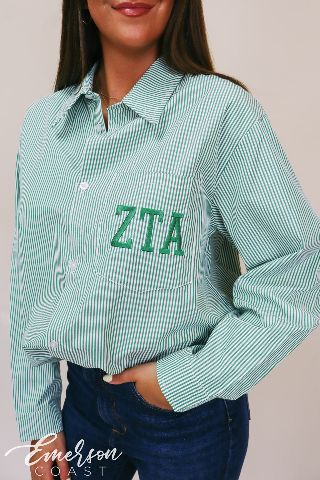Zeta Green Striped Button Down Shirt