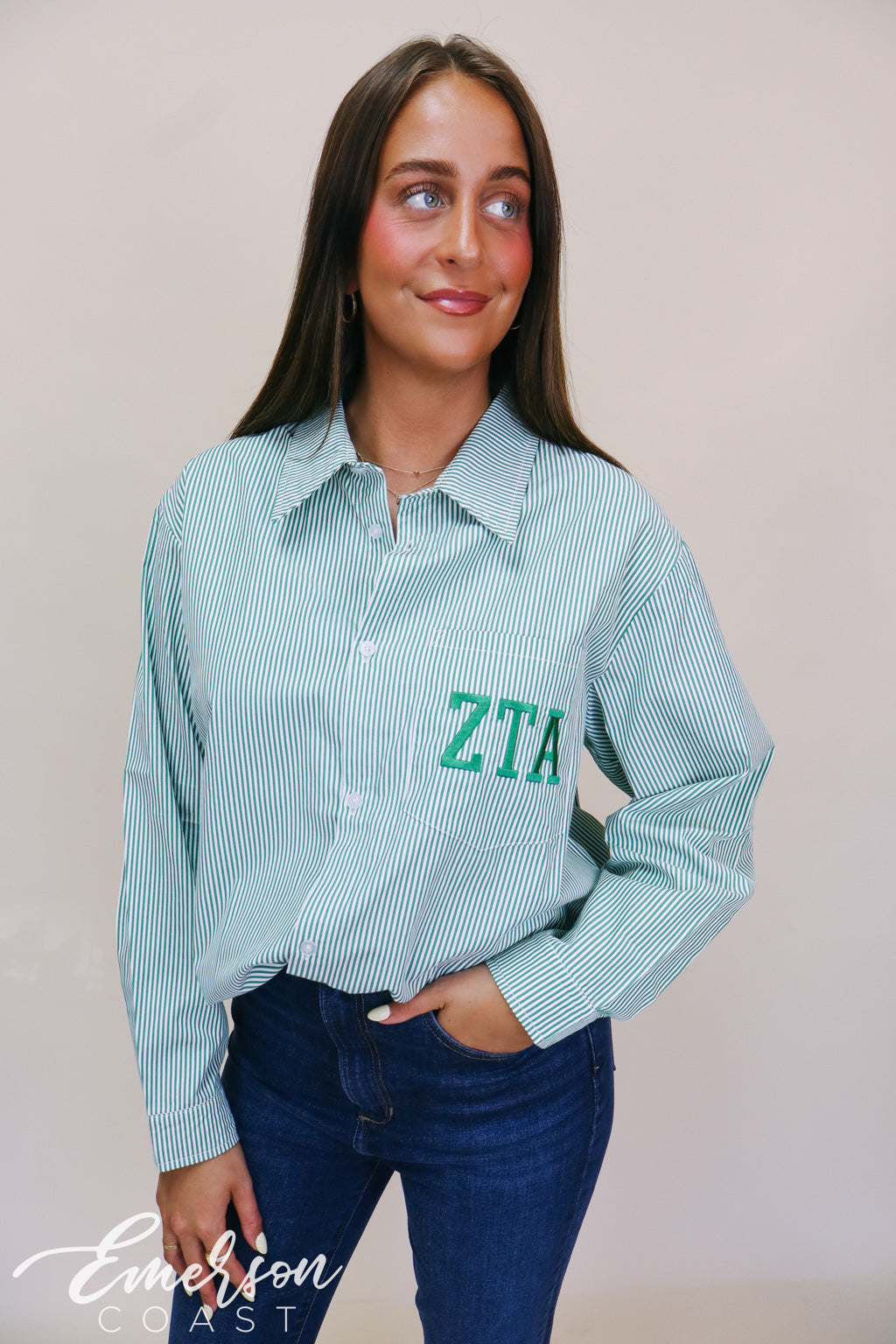 Zeta Green Striped Button Down Shirt