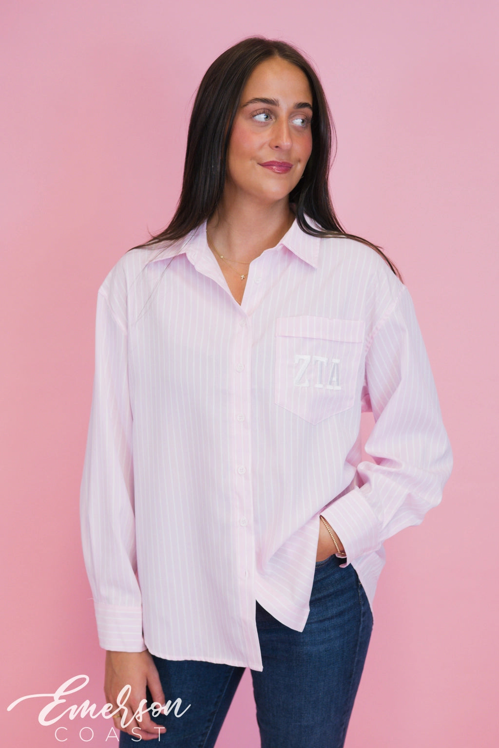 Sorority Pastel Striped Budget Button Down Shirt