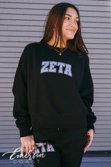 Zeta Tau Alpha Sleek Black Crewneck and Jogger Set