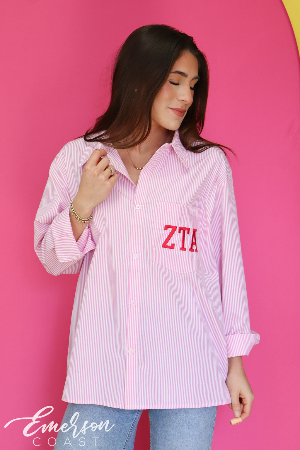 Emerson Coast Light Pink Striped Button Down Shirt