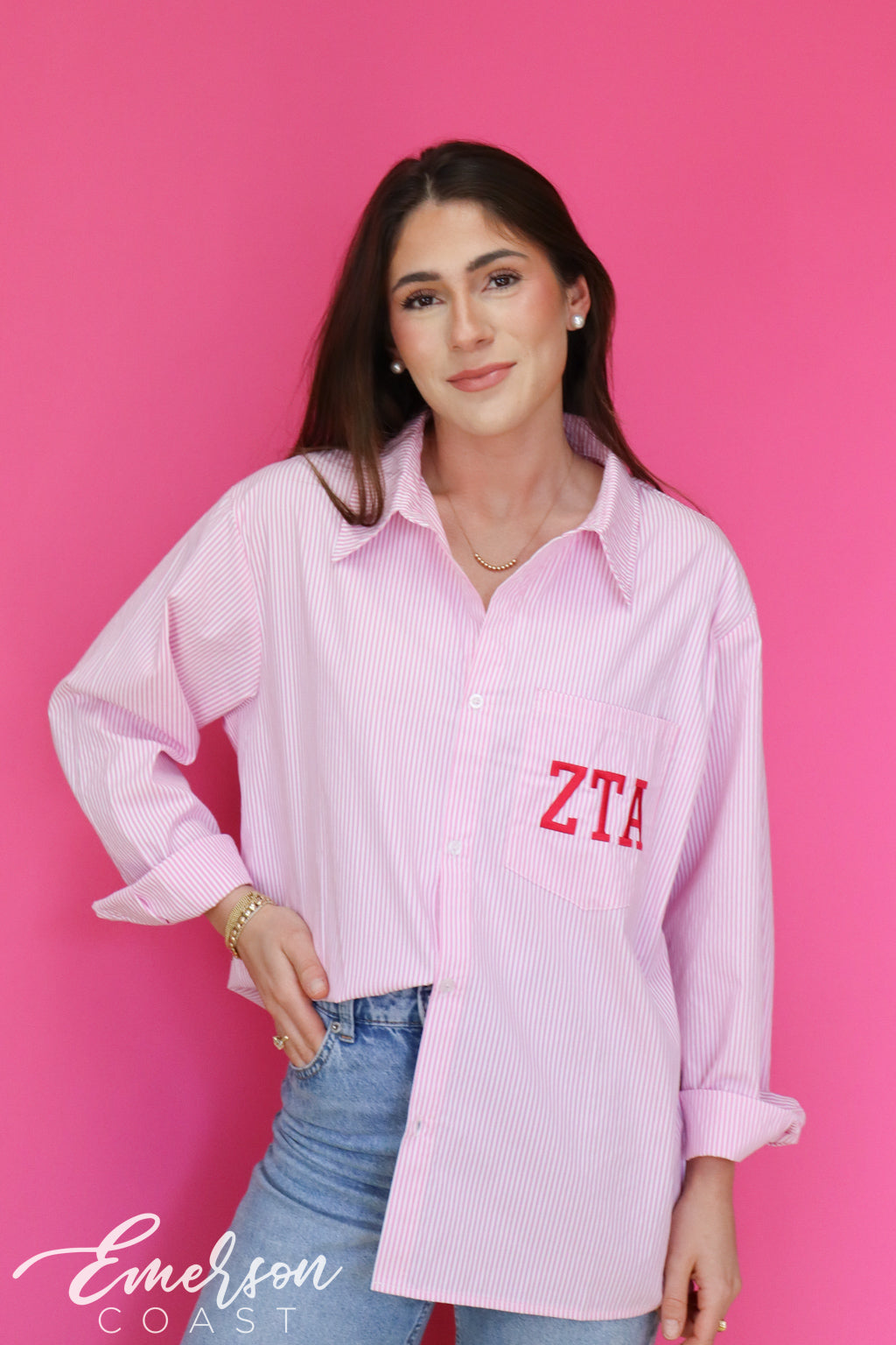 Emerson Coast Light Pink Striped Button Down Shirt