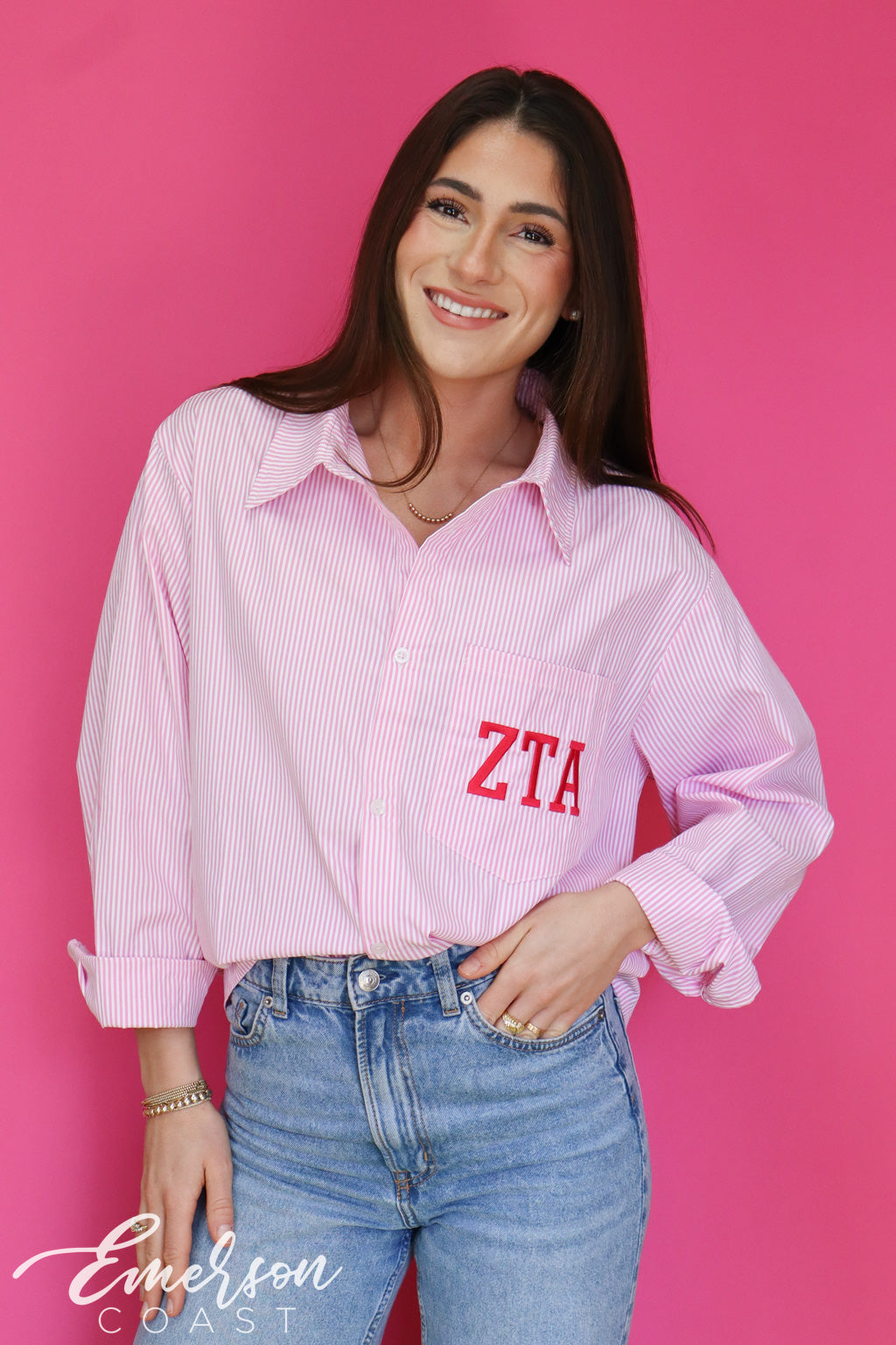 Emerson Coast Light Pink Striped Button Down Shirt