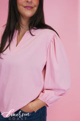 ZTA Pink Puff Sleeve Vneck Blouse