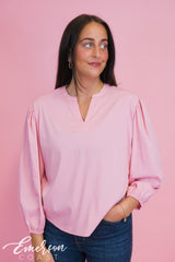 ZTA Pink Puff Sleeve Vneck Blouse
