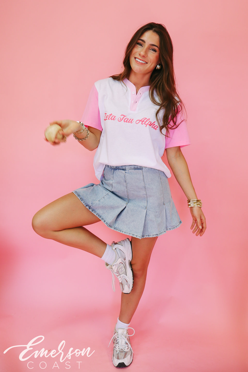 Zeta Tau Alpha Pink Colorblock Henley