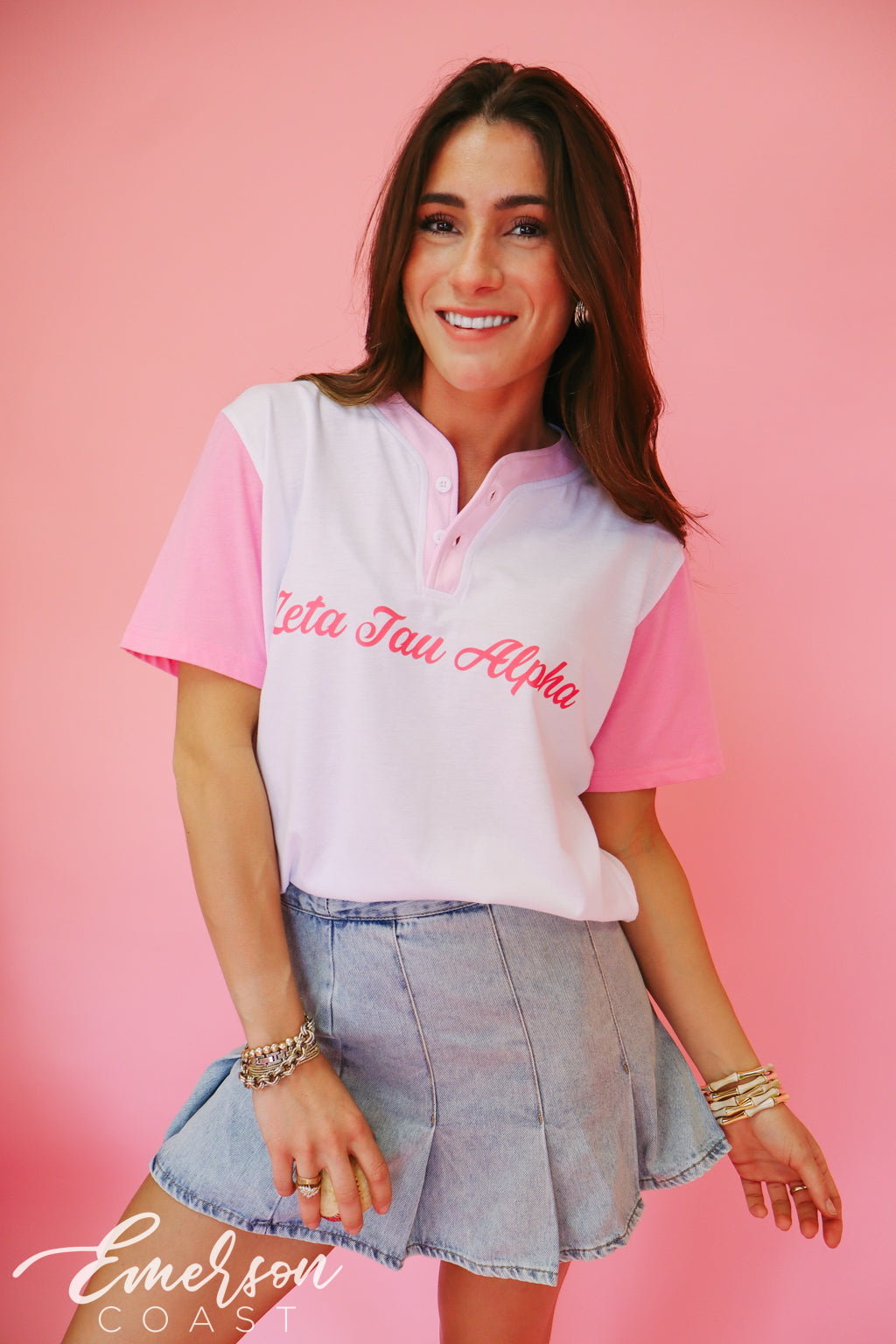 Zeta Tau Alpha Pink Colorblock Henley