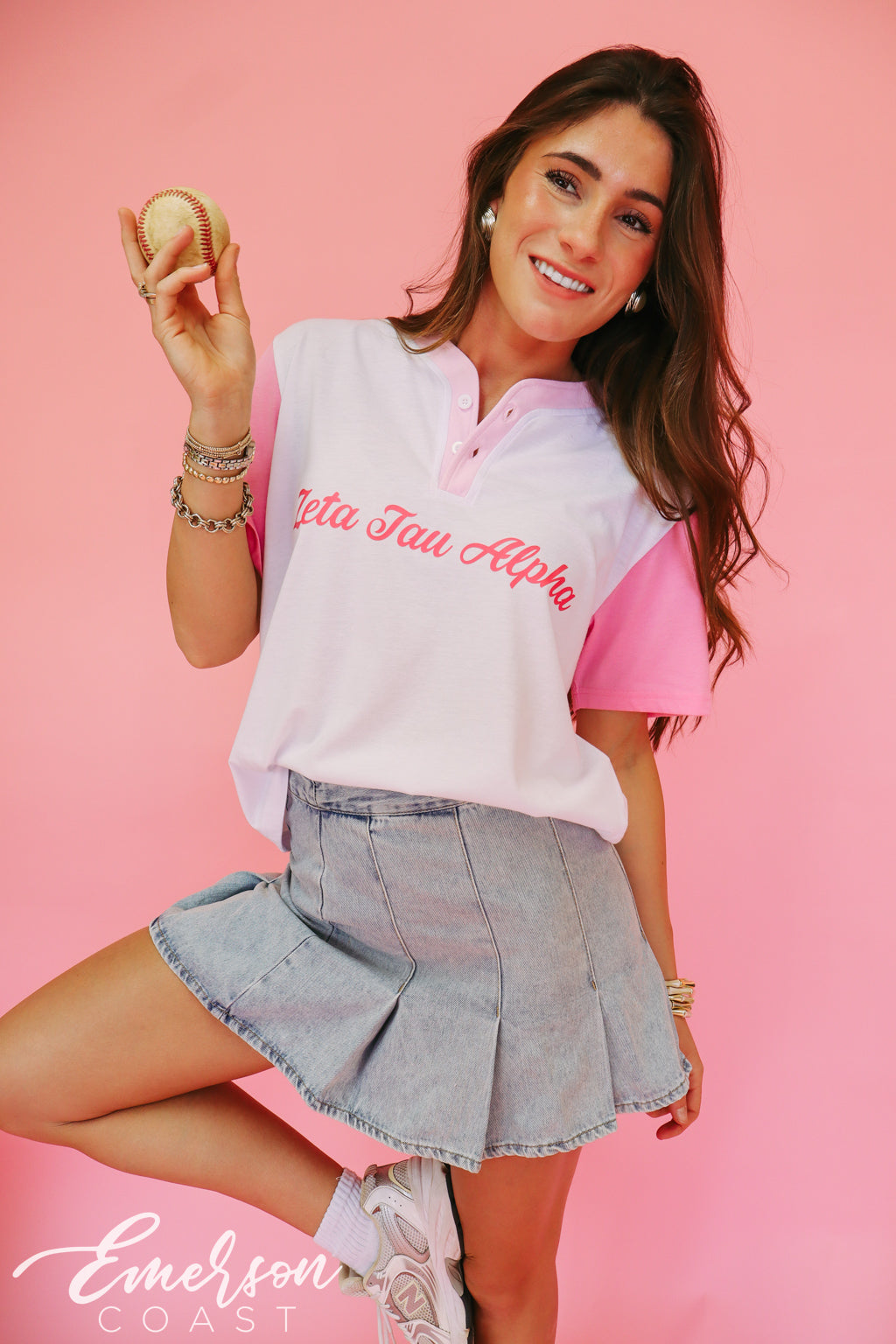 Zeta Tau Alpha Pink Colorblock Henley