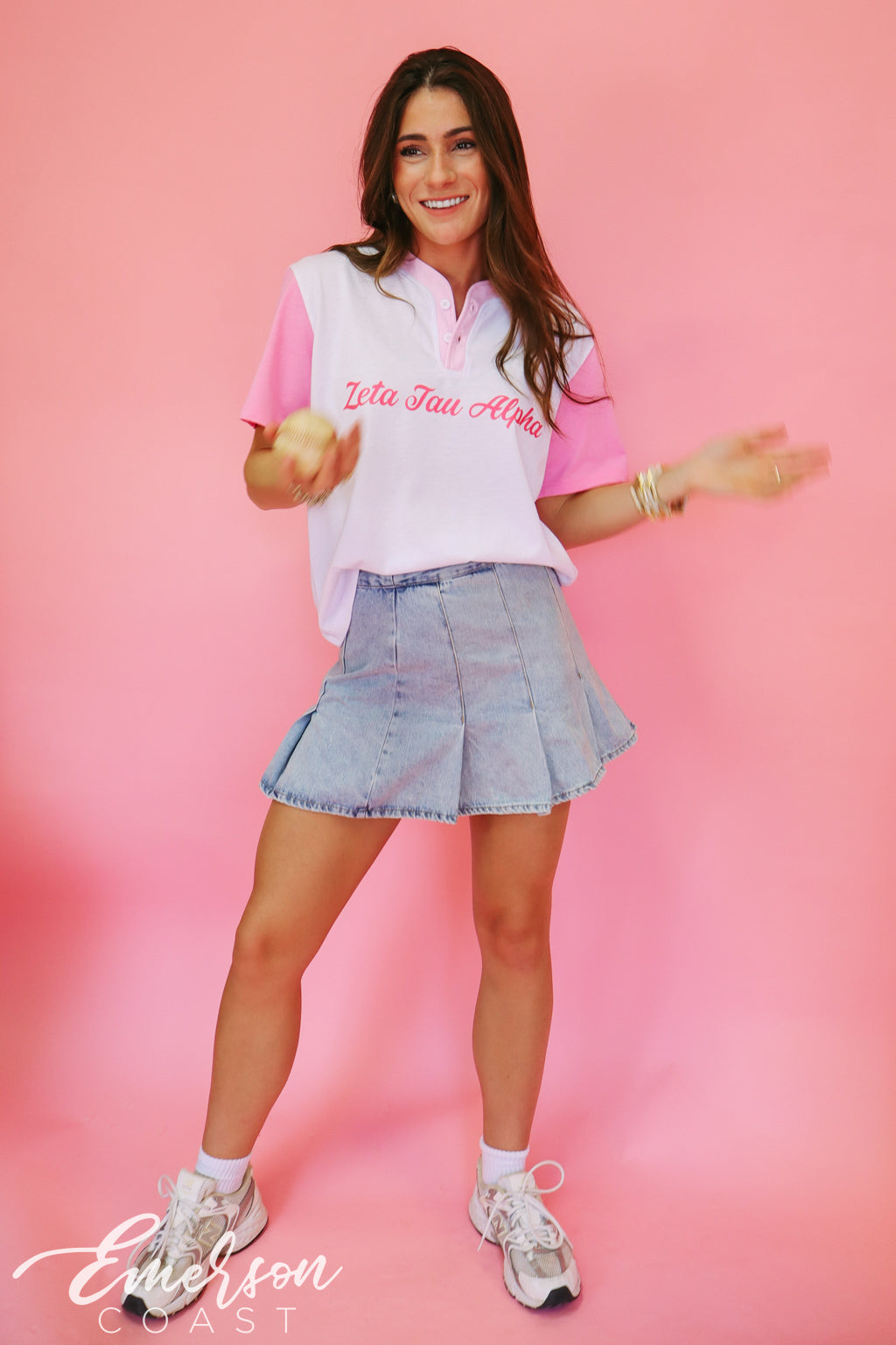 Zeta Tau Alpha Pink Colorblock Henley