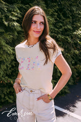 ZTA Floral Letters Cream Baby Ringer Tee