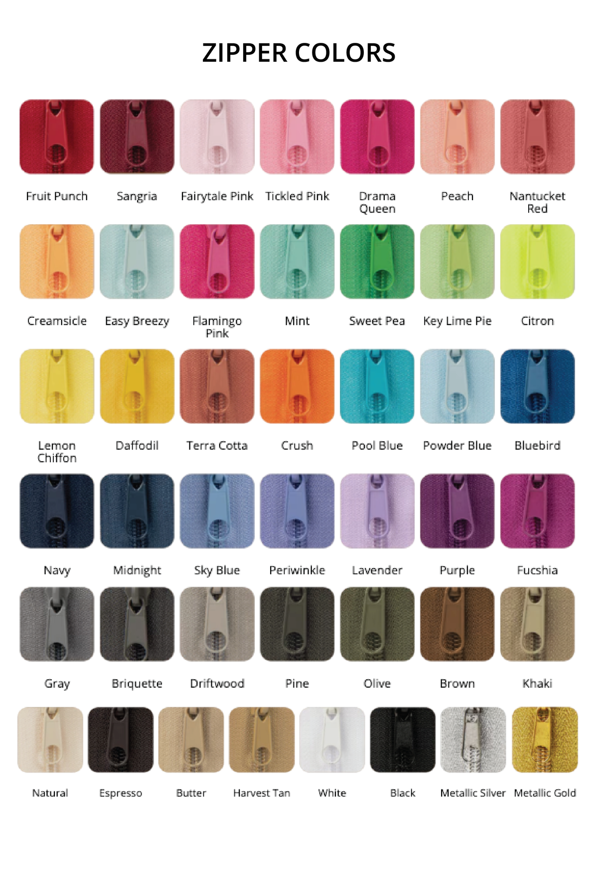 zipper colors
