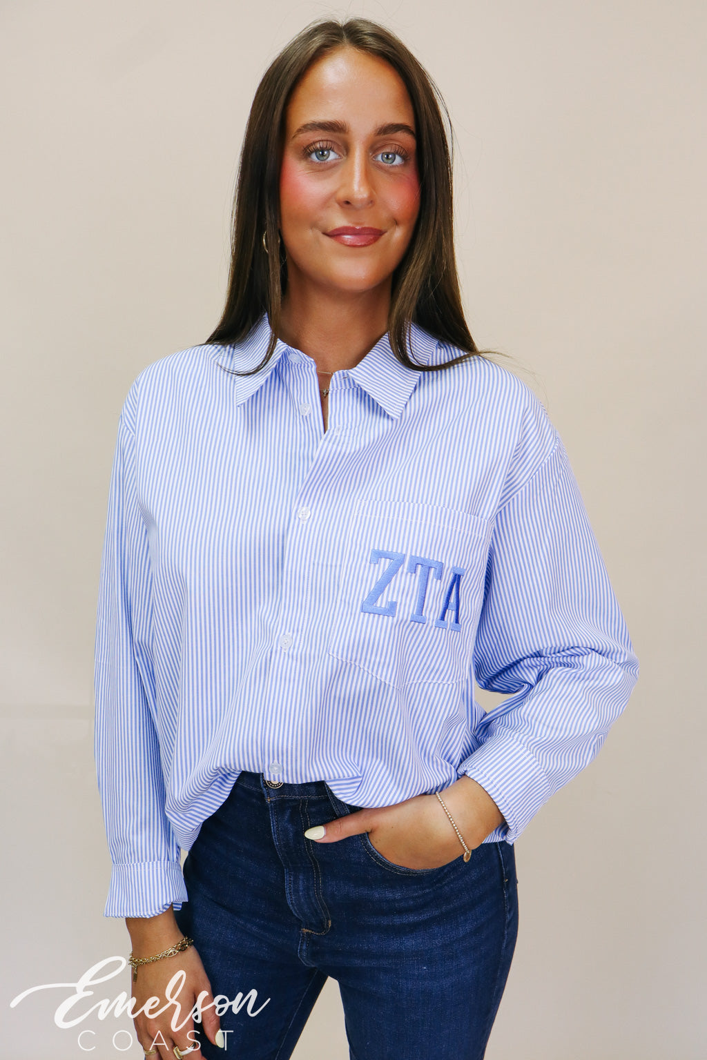 ZTA Blue Striped Button Down Shirt