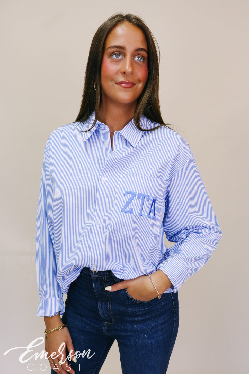 ZTA Blue Striped Button Down Shirt
