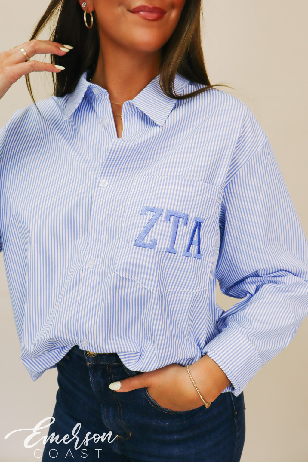 ZTA Blue Striped Button Down Shirt - Emerson Coast