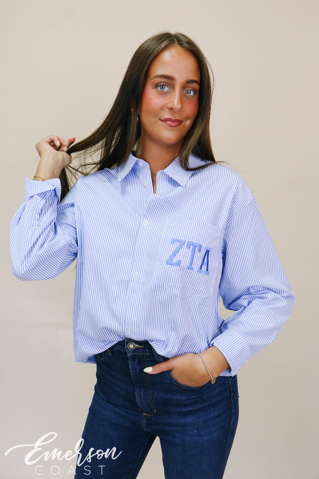 ZTA Blue Striped Button Down Shirt